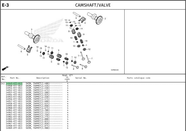 SHIM,TAPPET(2.400) CBR150