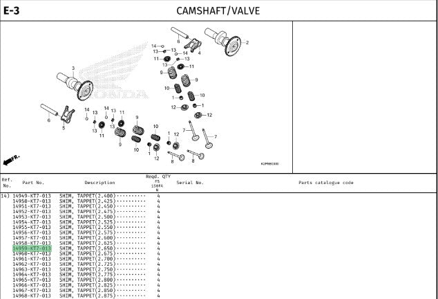 SHIM,TAPPET(2.650) CBR150