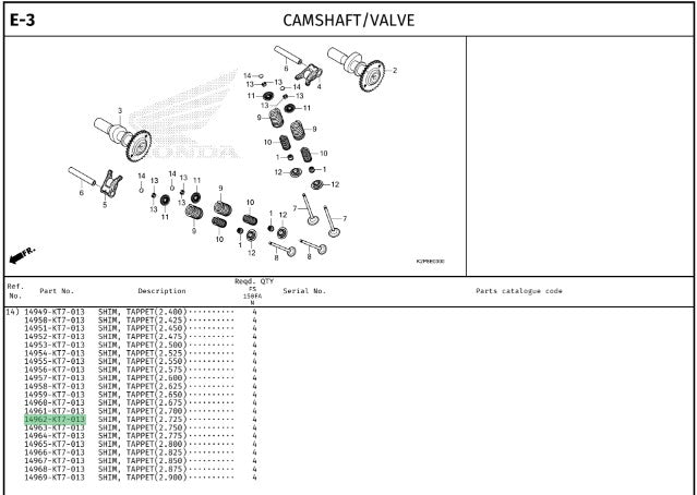 SHIM,TAPPET(2.725) CBR150