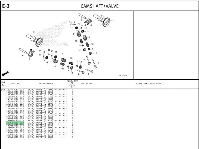SHIM,TAPPET(2.750) CBR150