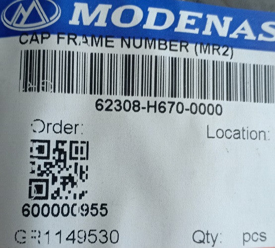 62308-H670-0000-CAP FRAME NUMBER (MR2)