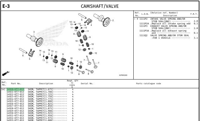 SHIM,TAPPET(1.675) CBR150