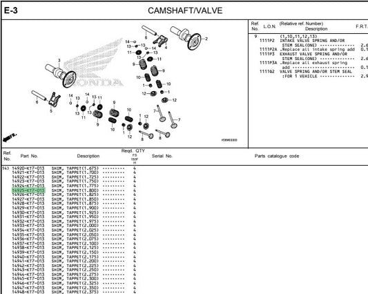 SHIM,TAPPET(1.800) CBR150