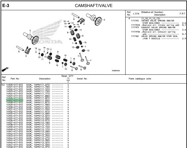 SHIM,TAPPET(1.850) CBR150