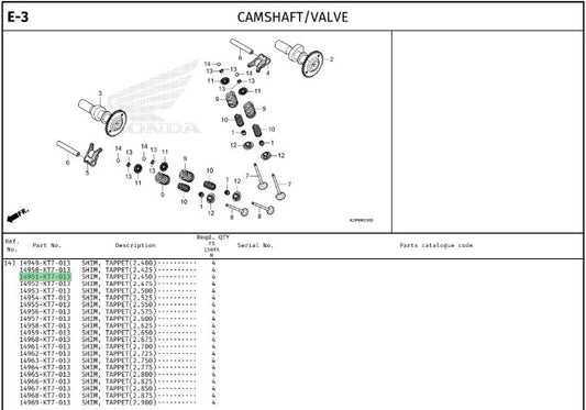 SHIM,TAPPET(2.450) CBR150