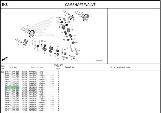 SHIM,TAPPET(2.600) CBR150