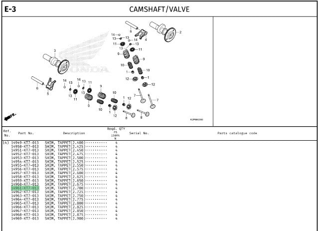 SHIM,TAPPET(2.700) CBR150