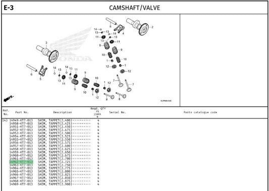SHIM,TAPPET(2.725) CBR150