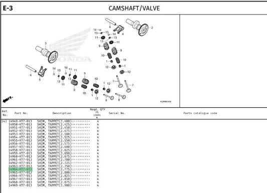 SHIM,TAPPET(2.775) CBR150