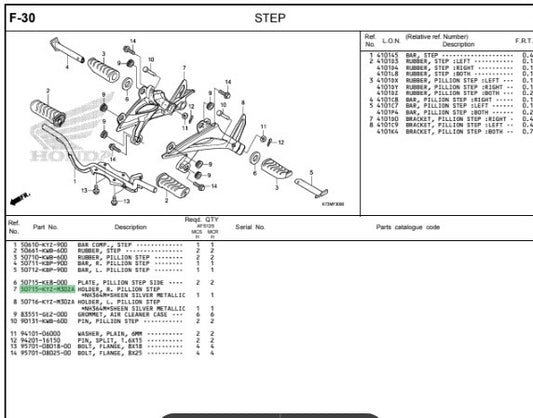 HOLDER,R PILLION STEP *NH-364M* FUTURE V2