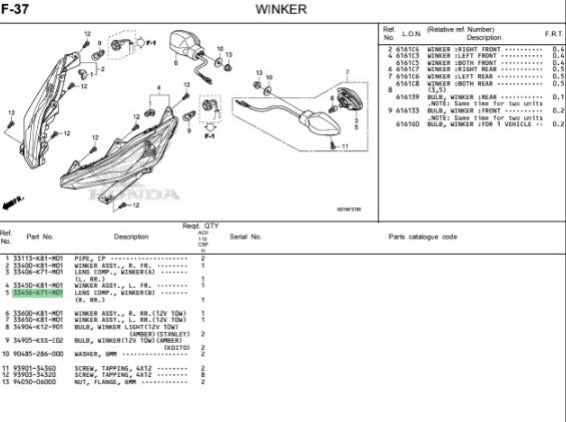 LENS COMP,WINKER(A)R-DASH FI V1-2